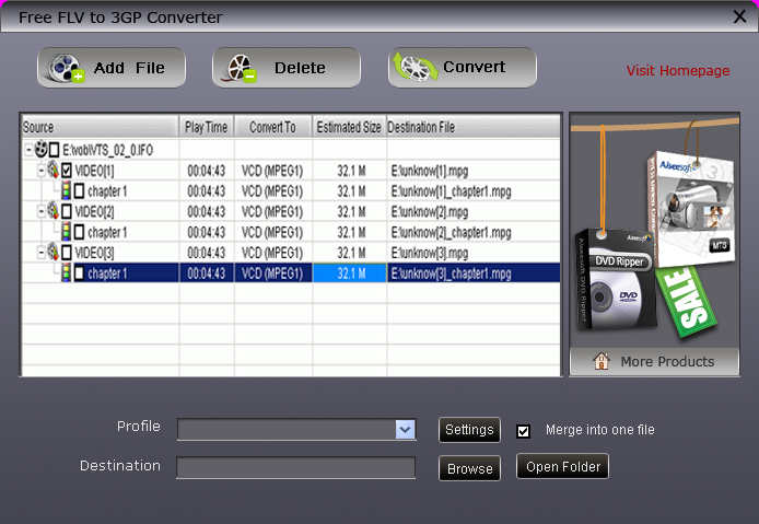 Screenshot of Free FLV to 3GP Converter