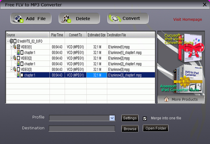 Screenshot of Free FLV to MP3 Converter
