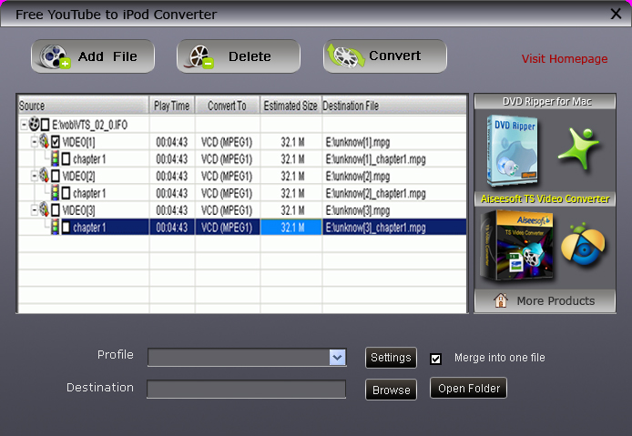 Screenshot of Free YouTube to iPod Converter