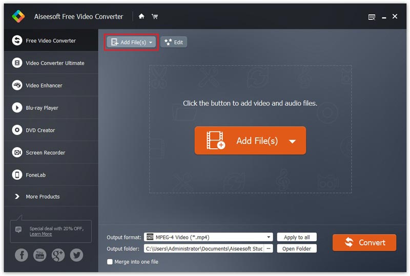 Add Files to Free Video converter