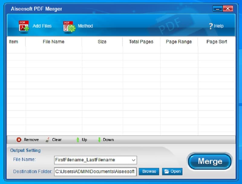 Aiseesoft Free PDF Merger Interface