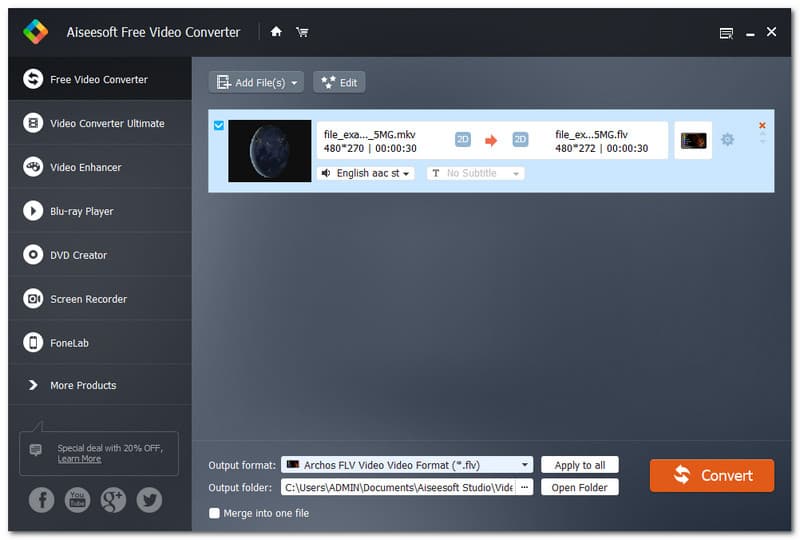 Aiseesoft Free Video MKV To FLV Converter