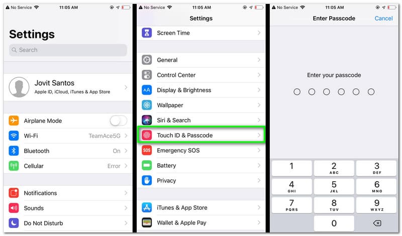 iOS Setting Touch ID And Passcode