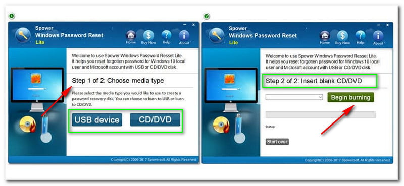 Spower Windows Password Reset Choose a Bootable USB Flash Drive and CD/DVD