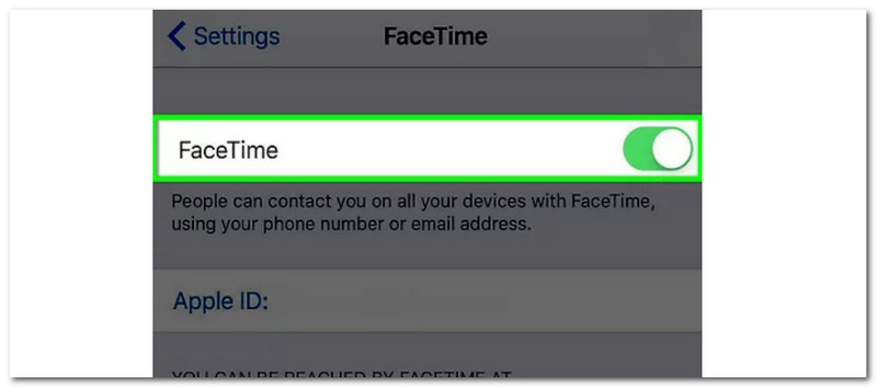 iPhone FaceTime Toggle On