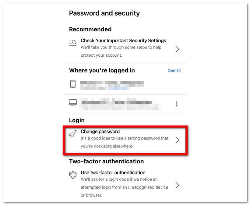 Facebook App Change Password