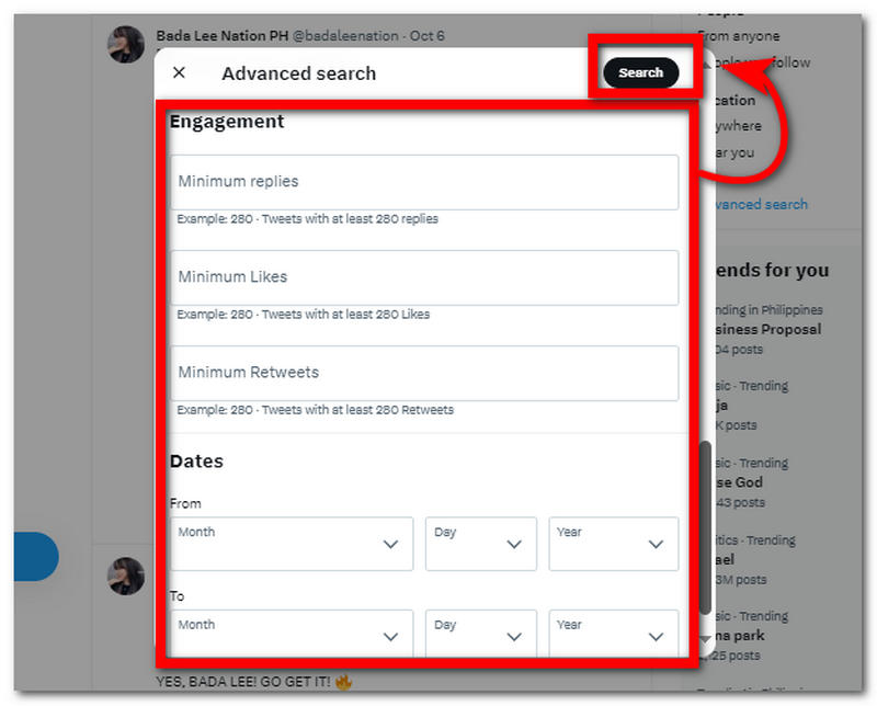 Advanced Search Engagement and Dates