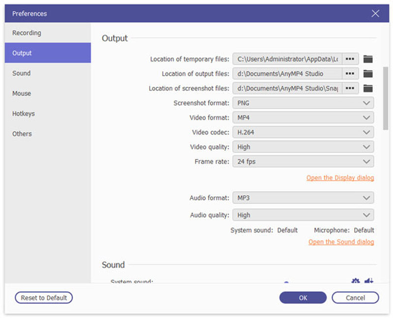 Output Preferences Schedule