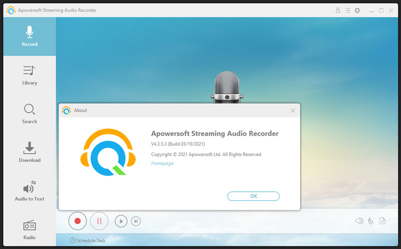 Rozhraní Apowersoft Streaming Audio Recorder