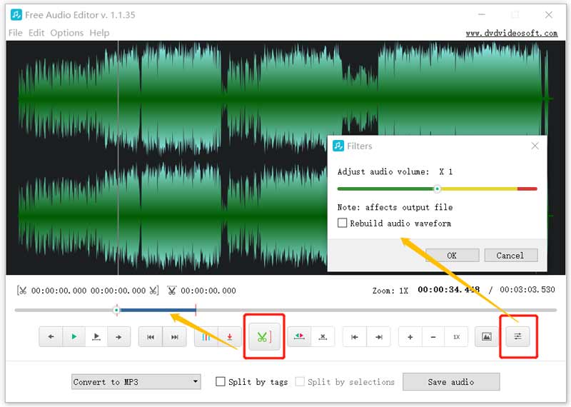 A DVDVideoSoft Free Audio Editor használata