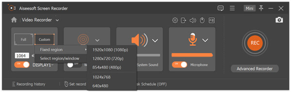 Select Recording Region Aiseesoft Screen Recorder
