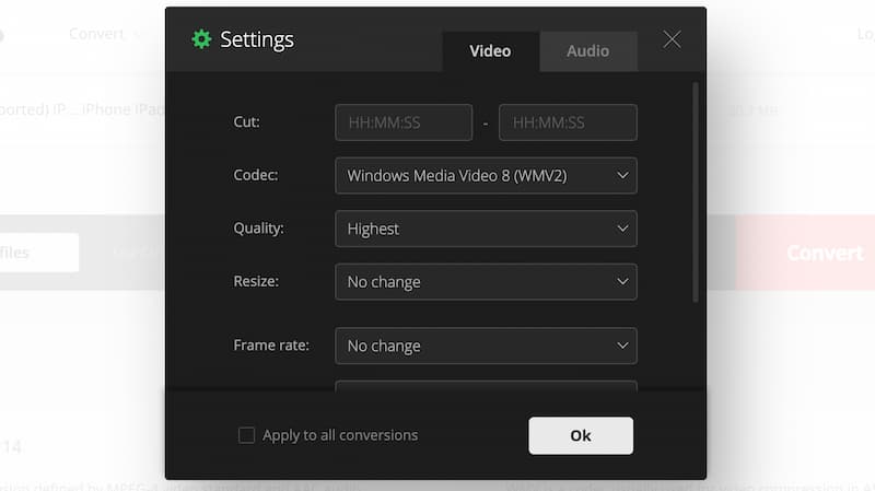 Convertio Video Settings