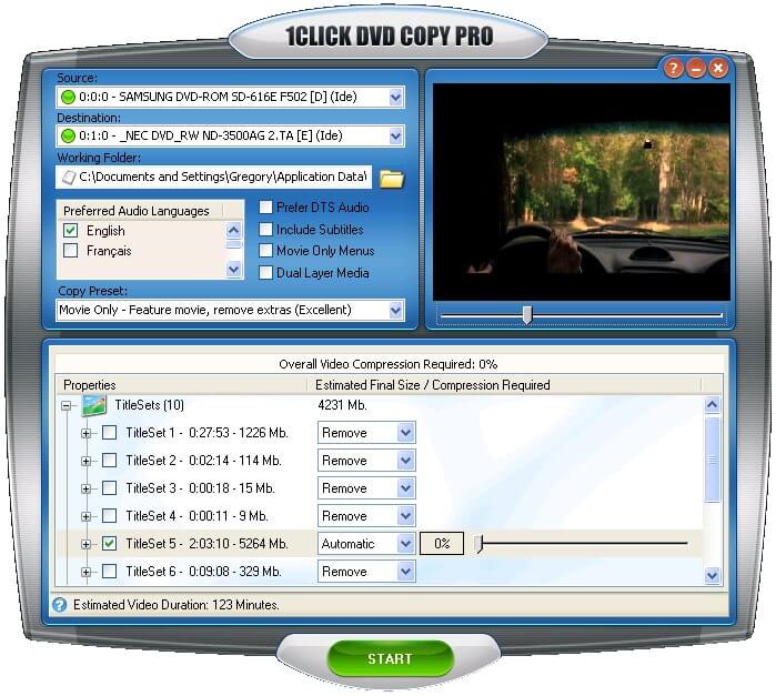 1click dvd copy pro episode disk without trailers