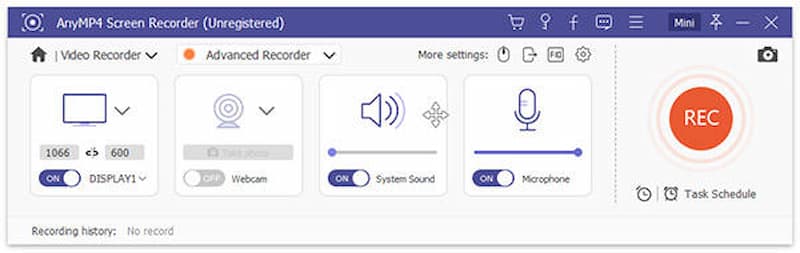 Interface d'enregistrement d'écran Anymp4