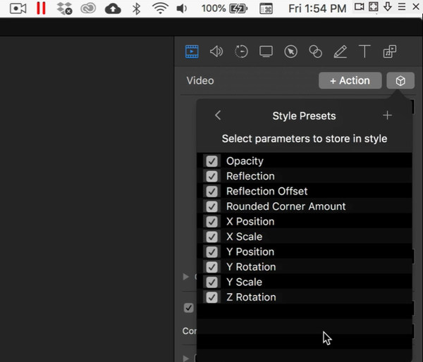 الأنماط في Screenflow