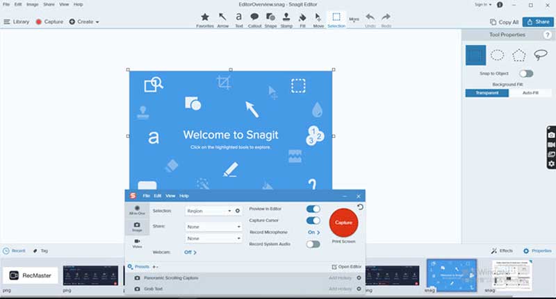 Ecran de înregistrare Snagit