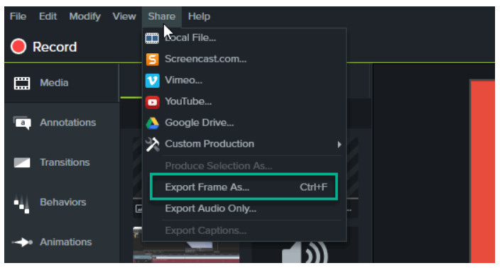 Camtasia خذ لقطة للشاشة