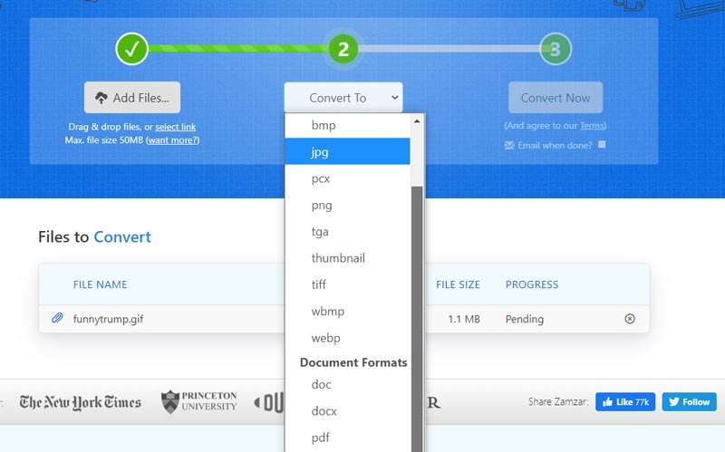 Converter arquivo com Zamzar