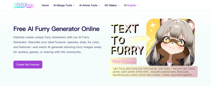 Anifun bezplatný online AI generátor furry