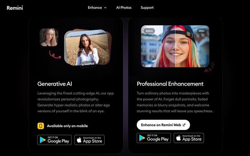 Remini AI Photo Enhancer Web Mobile App