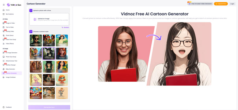 Vidnoz – AI Cartoon Generator zábavné karikatury