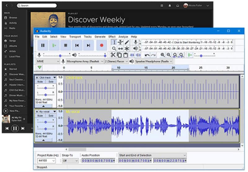מקליט MP3 של Audacity Spotify