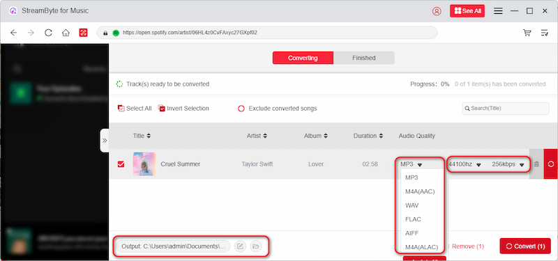הגדרות פלט של Spotify