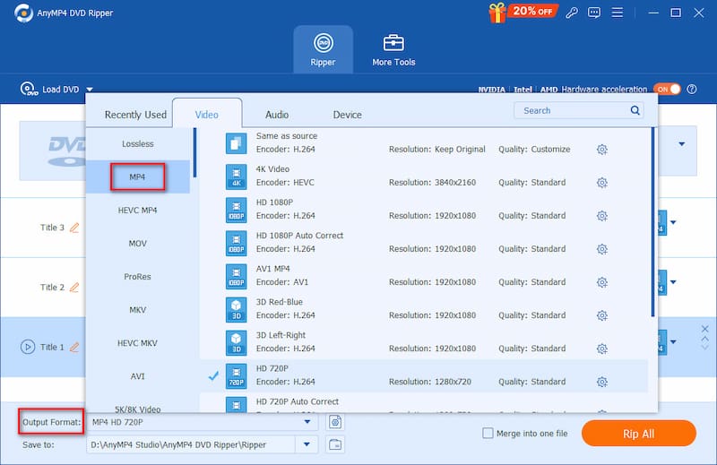 Anymp4 Dvd Ripper Select Output Profile