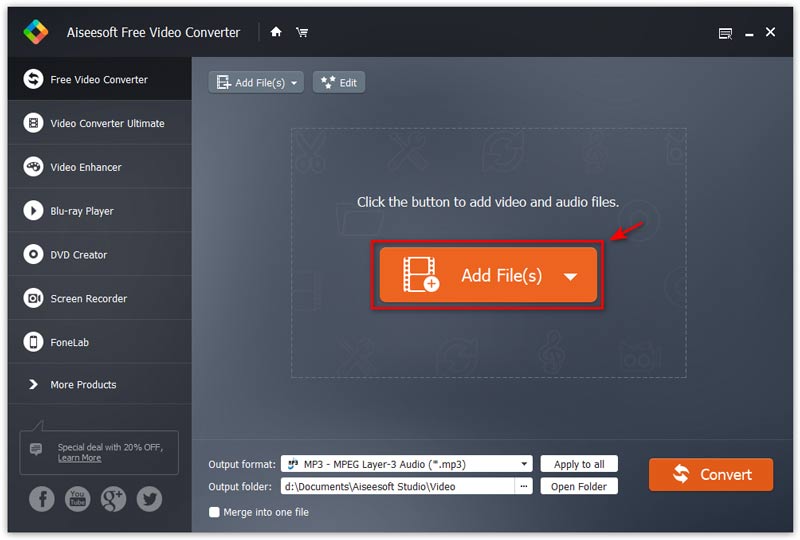 Add FLV Files to Free Audio converter