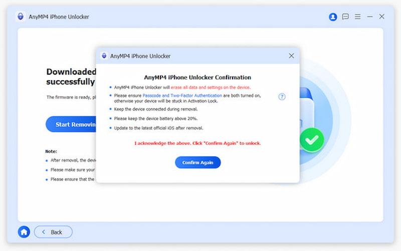 Anymp4 iPhone Unlocker Confirm Again
