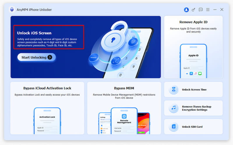 Anymp4 iPhone Unlocker Välj Unlock IOS Screen