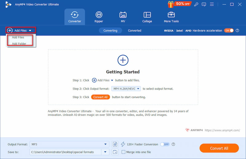 Anymp4 Video Converter Ultimate Přidat soubory