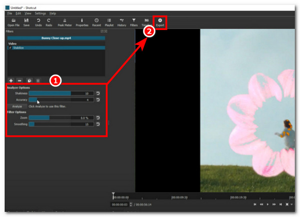 Juster stabiliseringsfilter og eksporter derefter