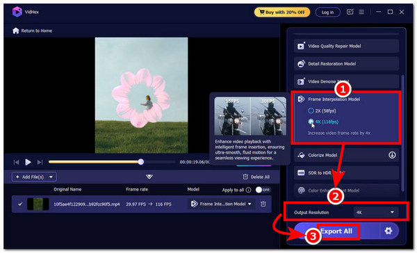 Klik på Frame Interpolation og derefter på Export