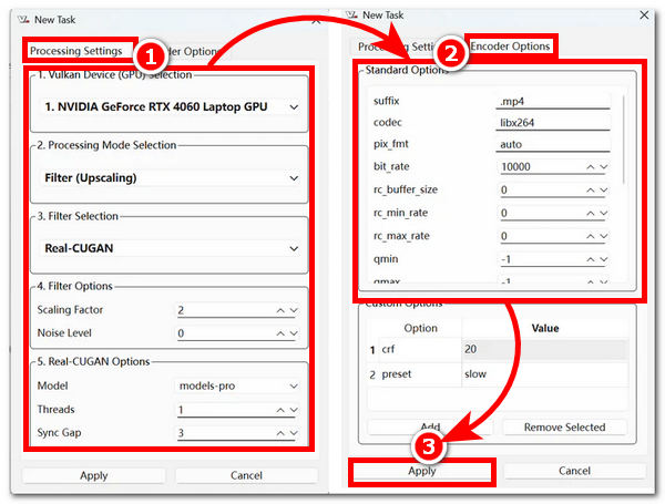 Zpracování a nastavení kodéru