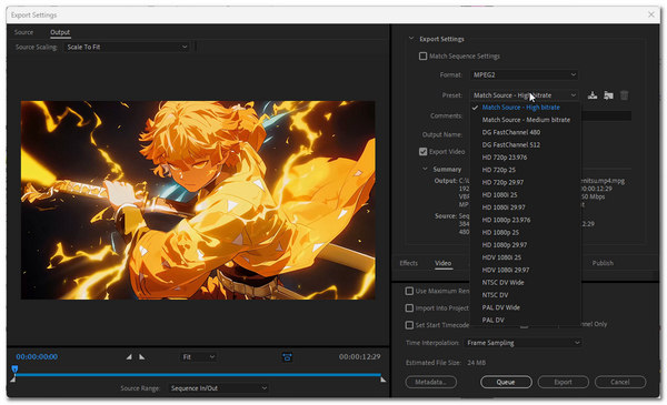 Penggunaan Tetapan Eksport Berkualiti Tinggi