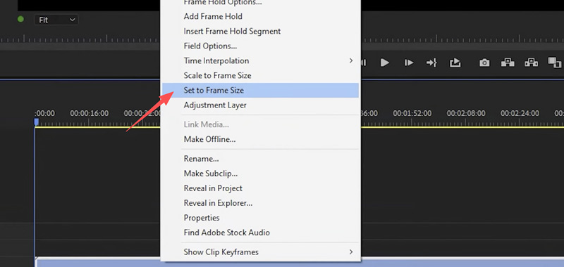 Premiere Pro Diatur ke Ukuran Bingkai