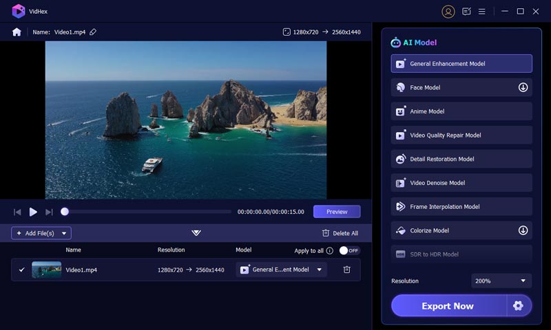 Modele AI wzmacniacza wideo Vidhex Ai