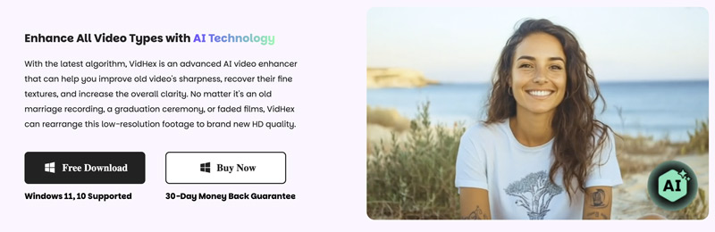 Funkcje programu Vidhex Ai Video Enhancer