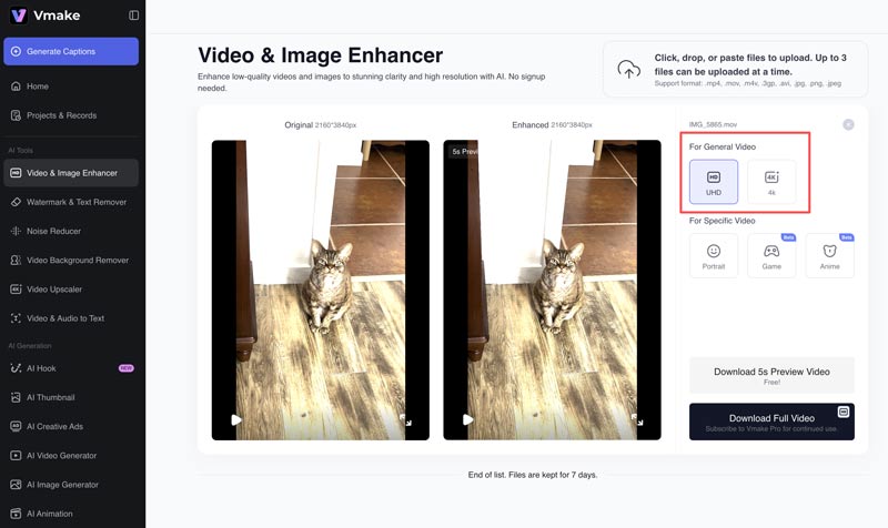 Vmake Upscale A Video Online