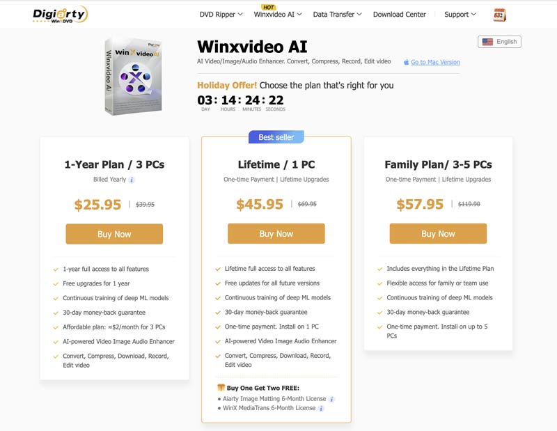 תוכניות תמחור של Winxvideo AI