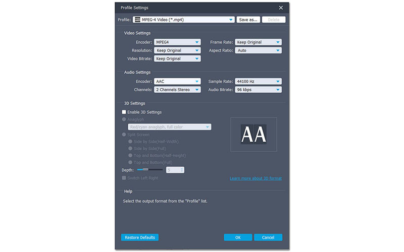 Impostazione dei parametri di conversione batch del convertitore Aiseesof AMV