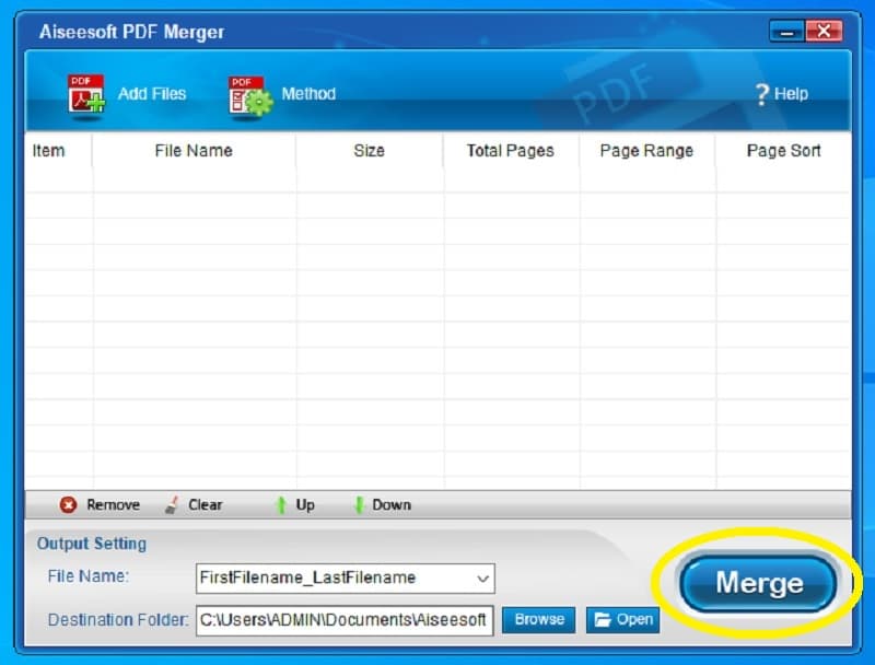 Aiseesoft Free PDF Merger Output Pocessing
