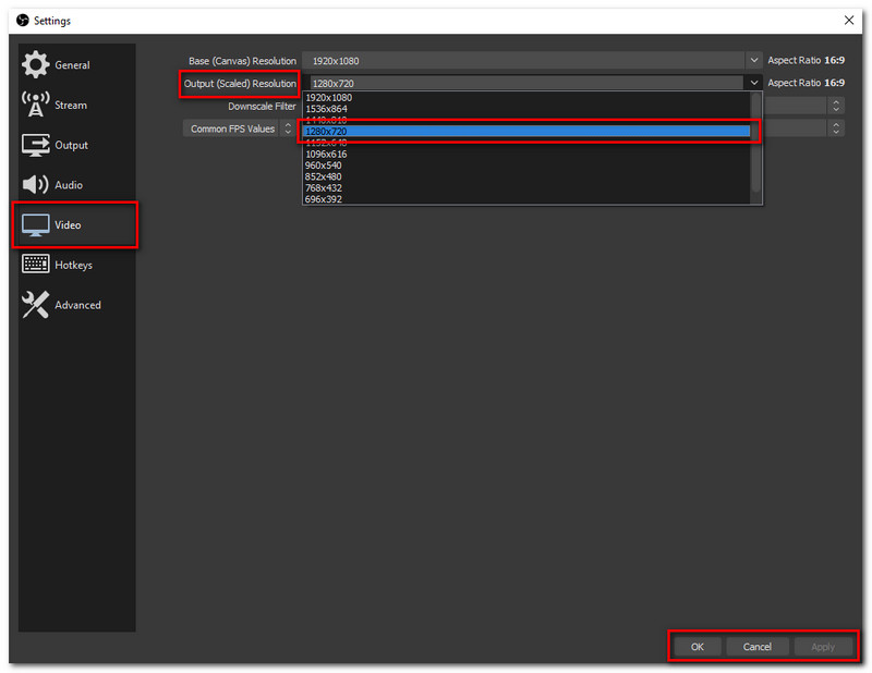 OBS Video Output Scale