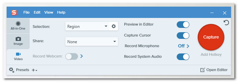 Interface Snagit Sr