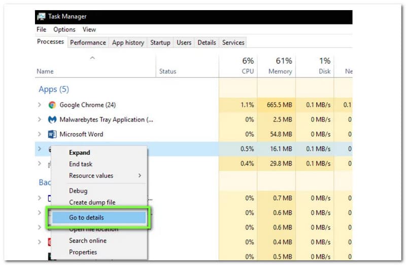 Λεπτομέρειες Task Manager