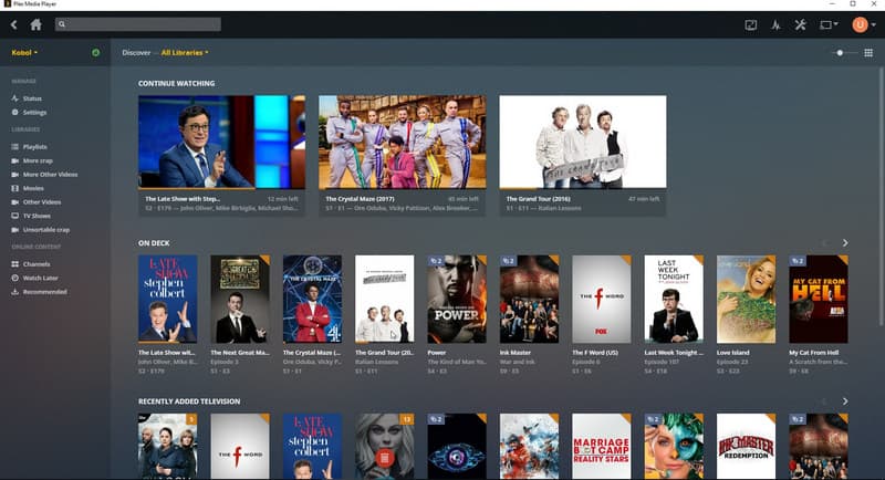 Interface de revisão do Plex Media Player