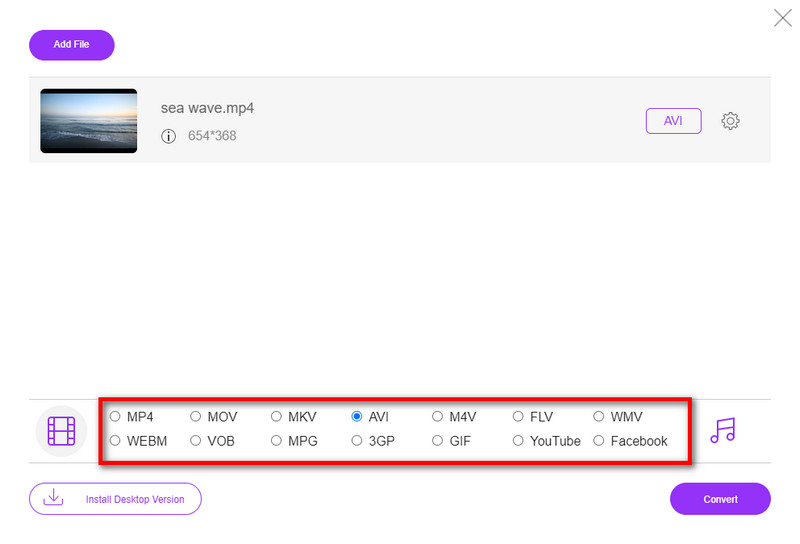 Chọn định dạng đầu ra FVC Online Converter