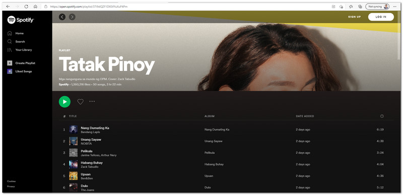 Reproductor web de Spotify