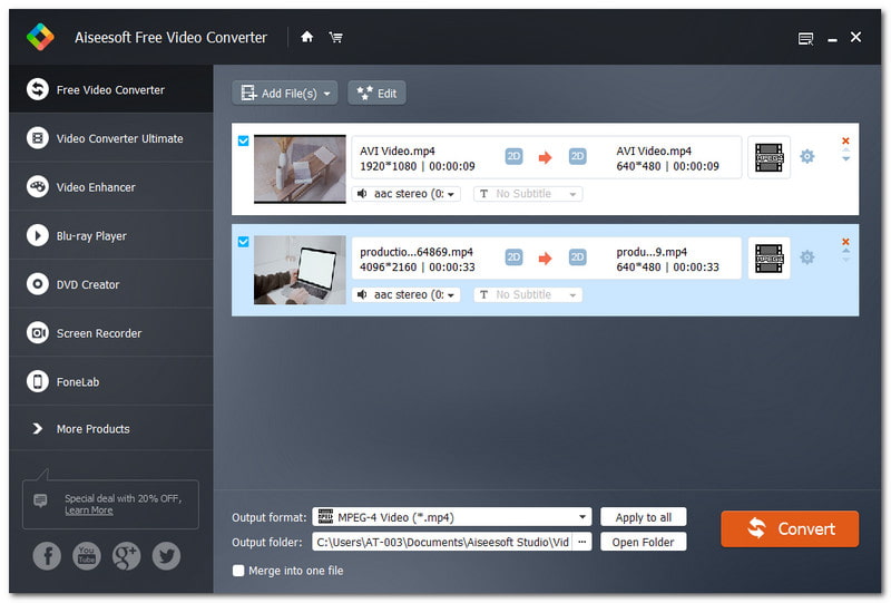 Aiseesoft Free Video AVI To MP4 Converter